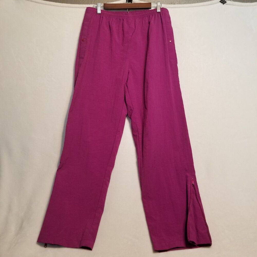 Vintage Lands' End Men M 32-34 Pants Windbreaker Purple Fuchsia Nylon 90s Warmup